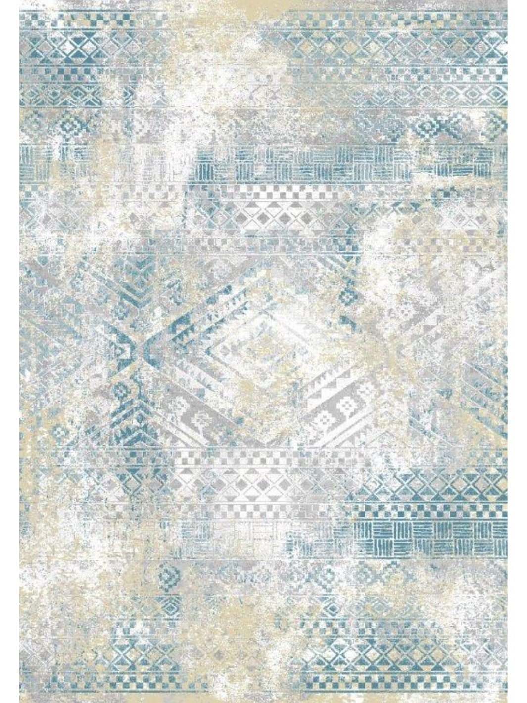 Ali Grey Blue Tribal Pattern Rug