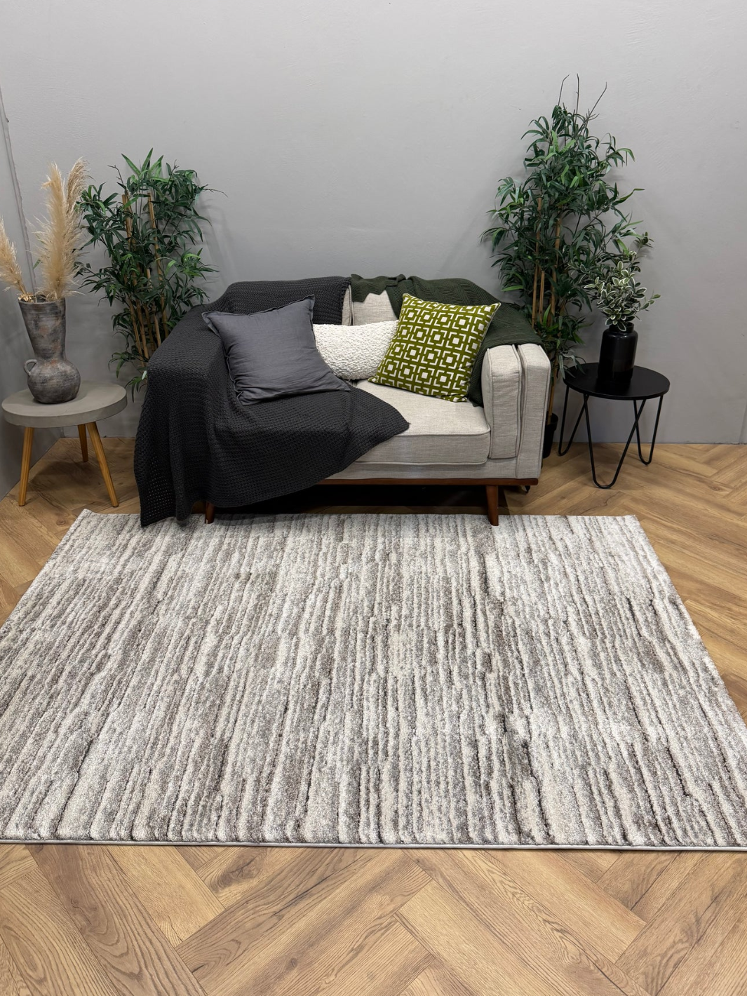 Cresta Ivory Grey Linear Textured Rug