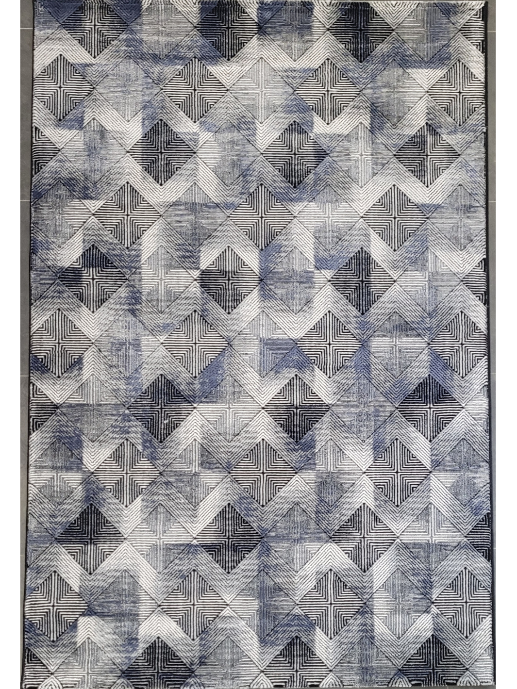 Diana Blue Black Chevron Geometric Modern Rug