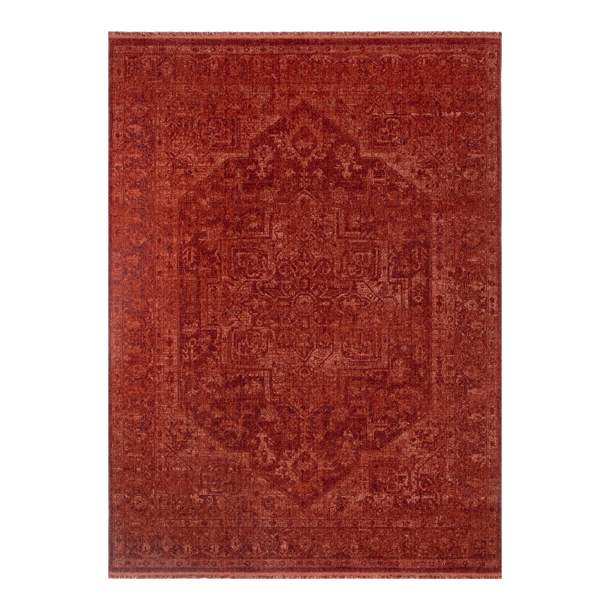Hera Rust Distressed Medallion Rug (Premium Tassel Edge)