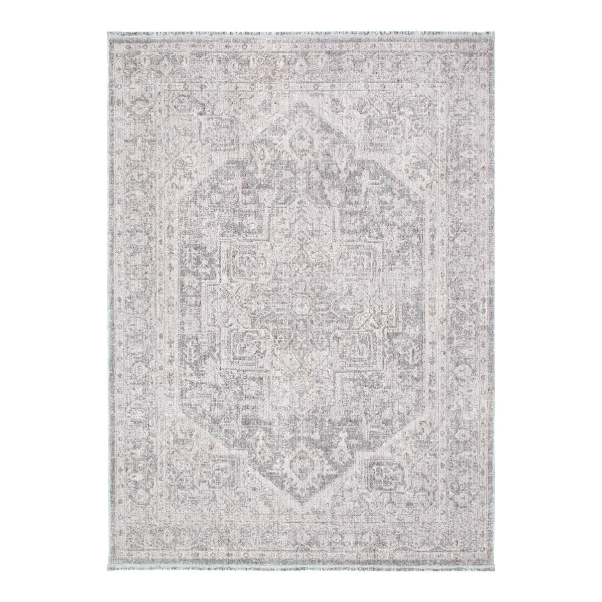 Hera Light Grey Distressed Medallion Rug (Premium Tassel Edge)