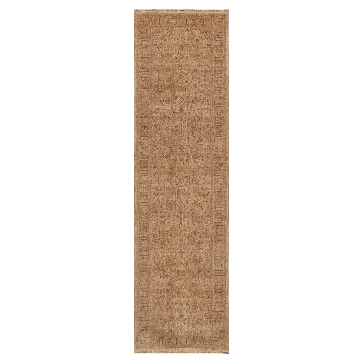 Hera Mustard Distressed Border Runner Rug (Premium Tassel Edge)