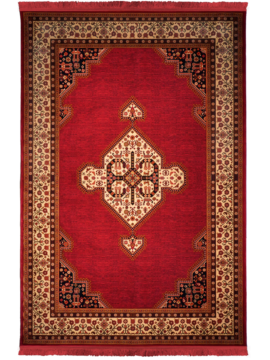 Hive Red Medallion Bordered Rug