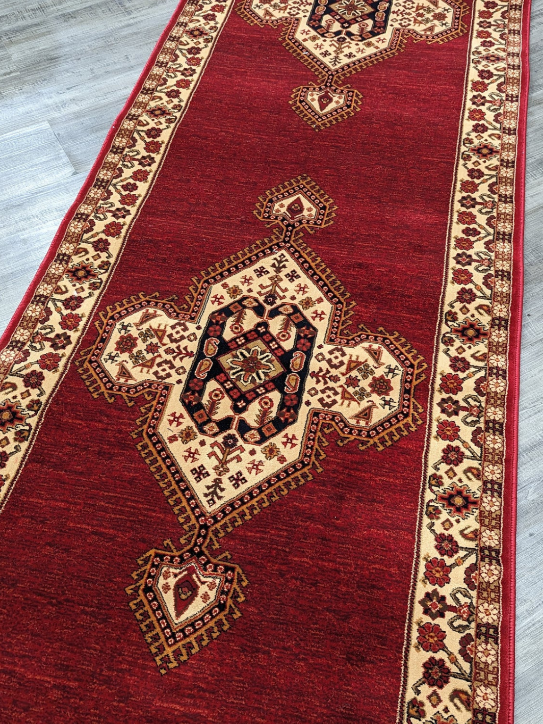 Hive Red Medallion Bordered Hallway Runner in 80 CM Wide