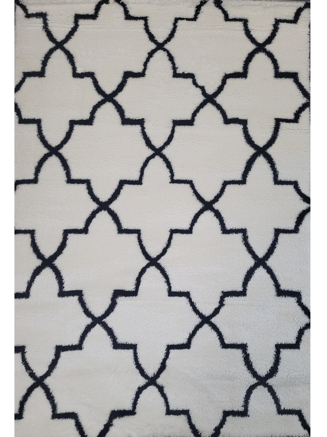 Jazz Cream Black Morrocan Lattice Shaggy Rug