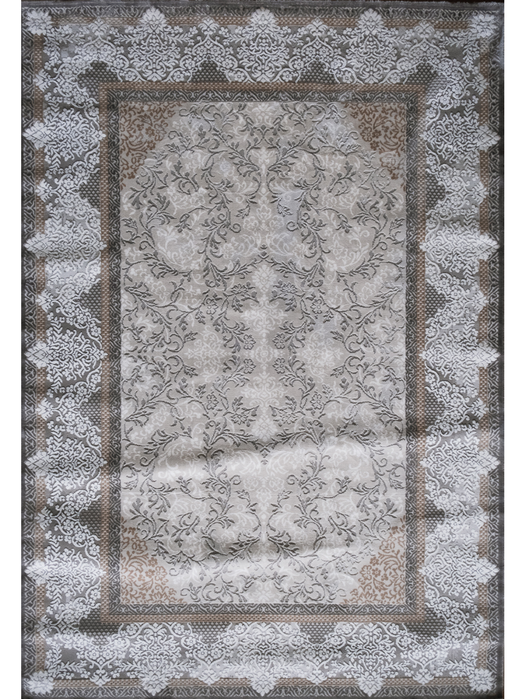 Medina Dark Beige Floral Transitional Bordered Rug