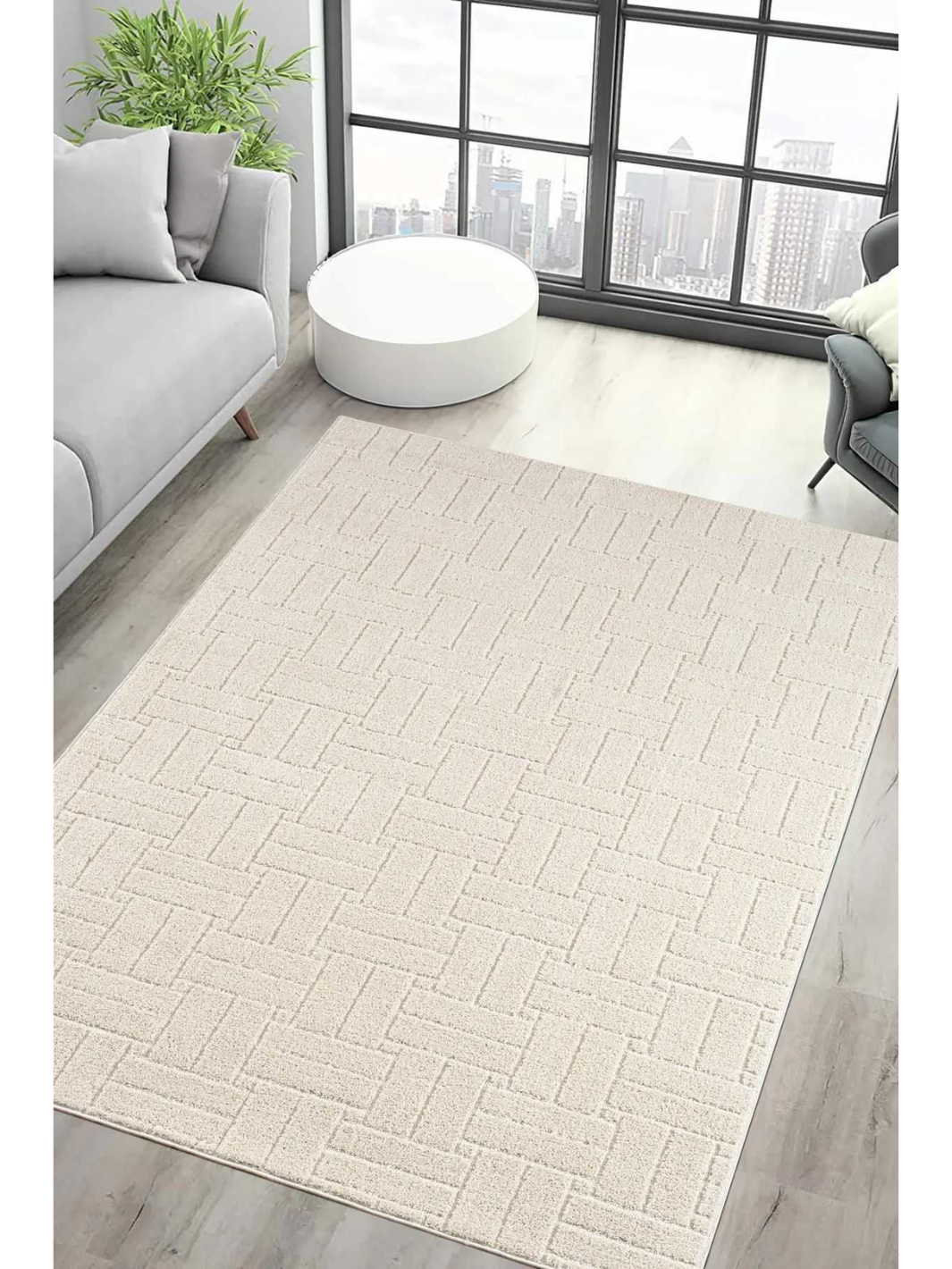 Moopy Cream Tiled Grid Rug