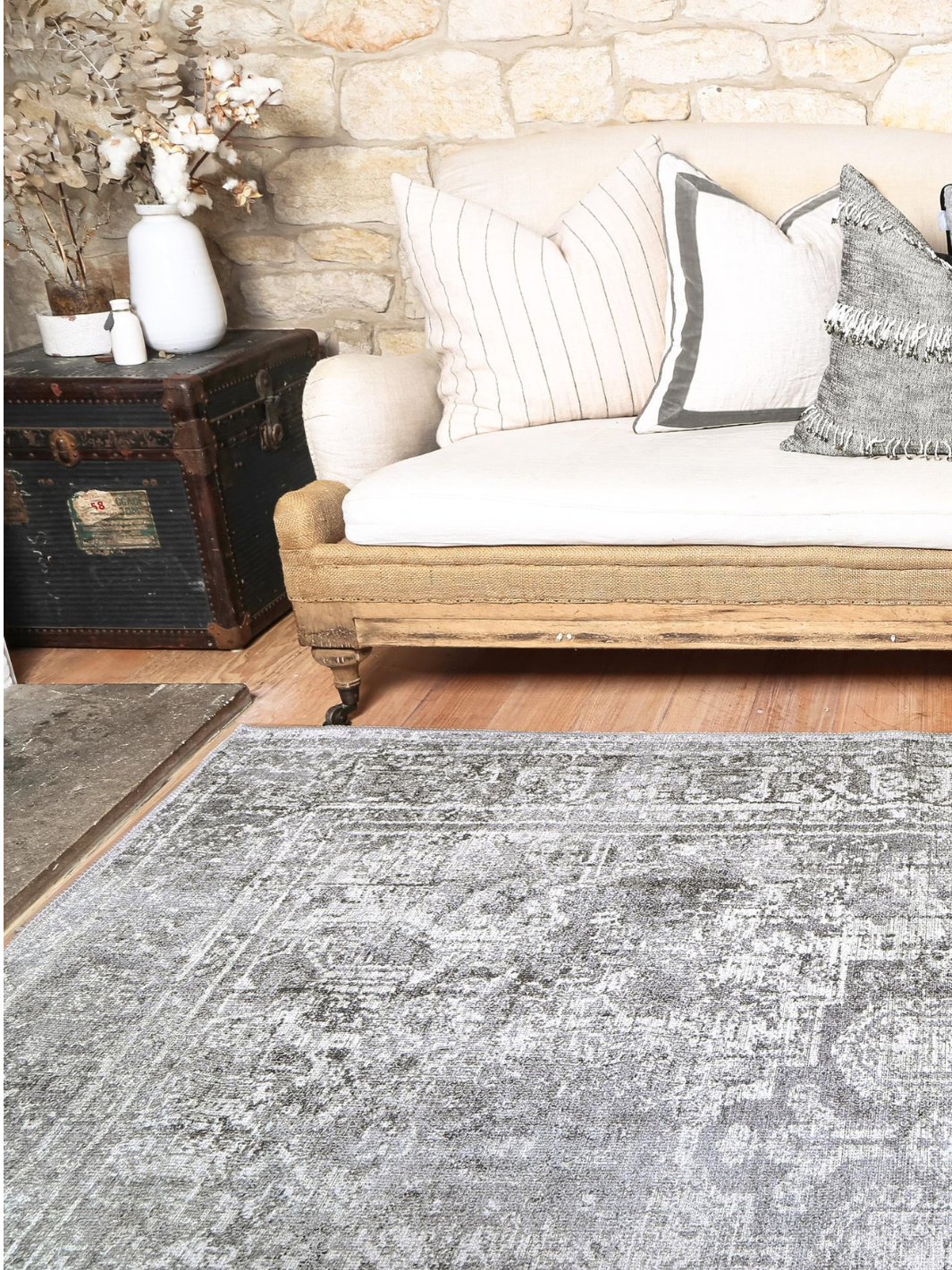 Vivien Grey Transitional Bordered Rug