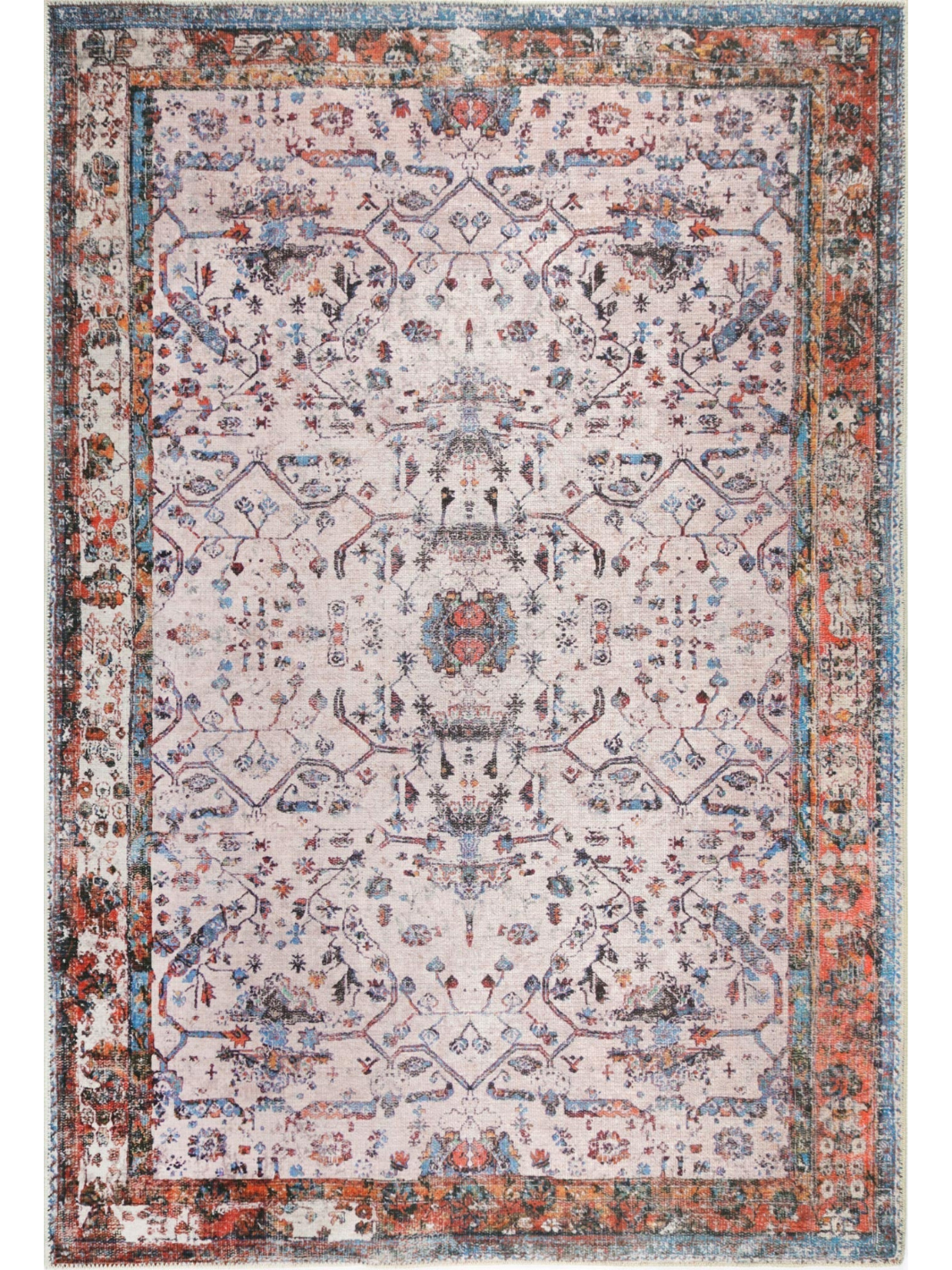 Vivien Blue Beige Tribal Bordered Rug