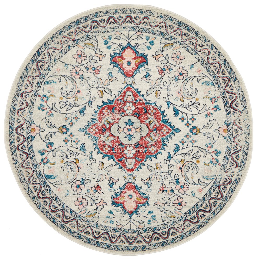 Avalee Blue Medallion Vintage Washed Round Rug