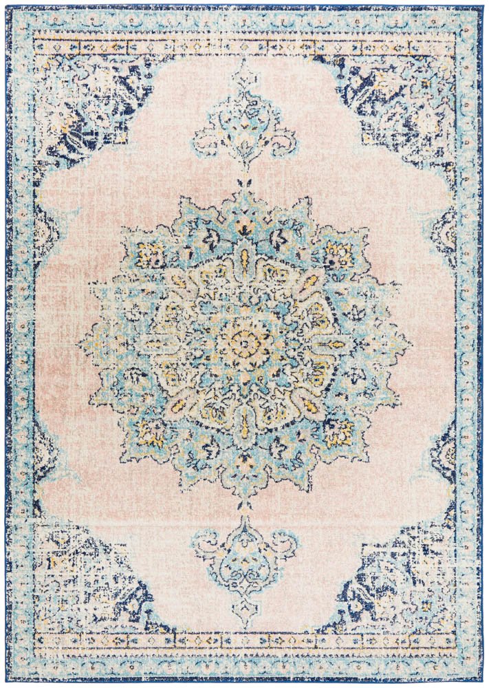 Avalee Blue Pink Medallion Vintage Washed Rugs