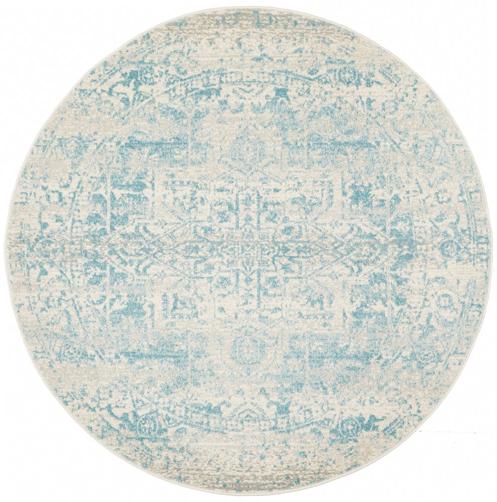 Awaken Blue Ivory Medallion Round Rug