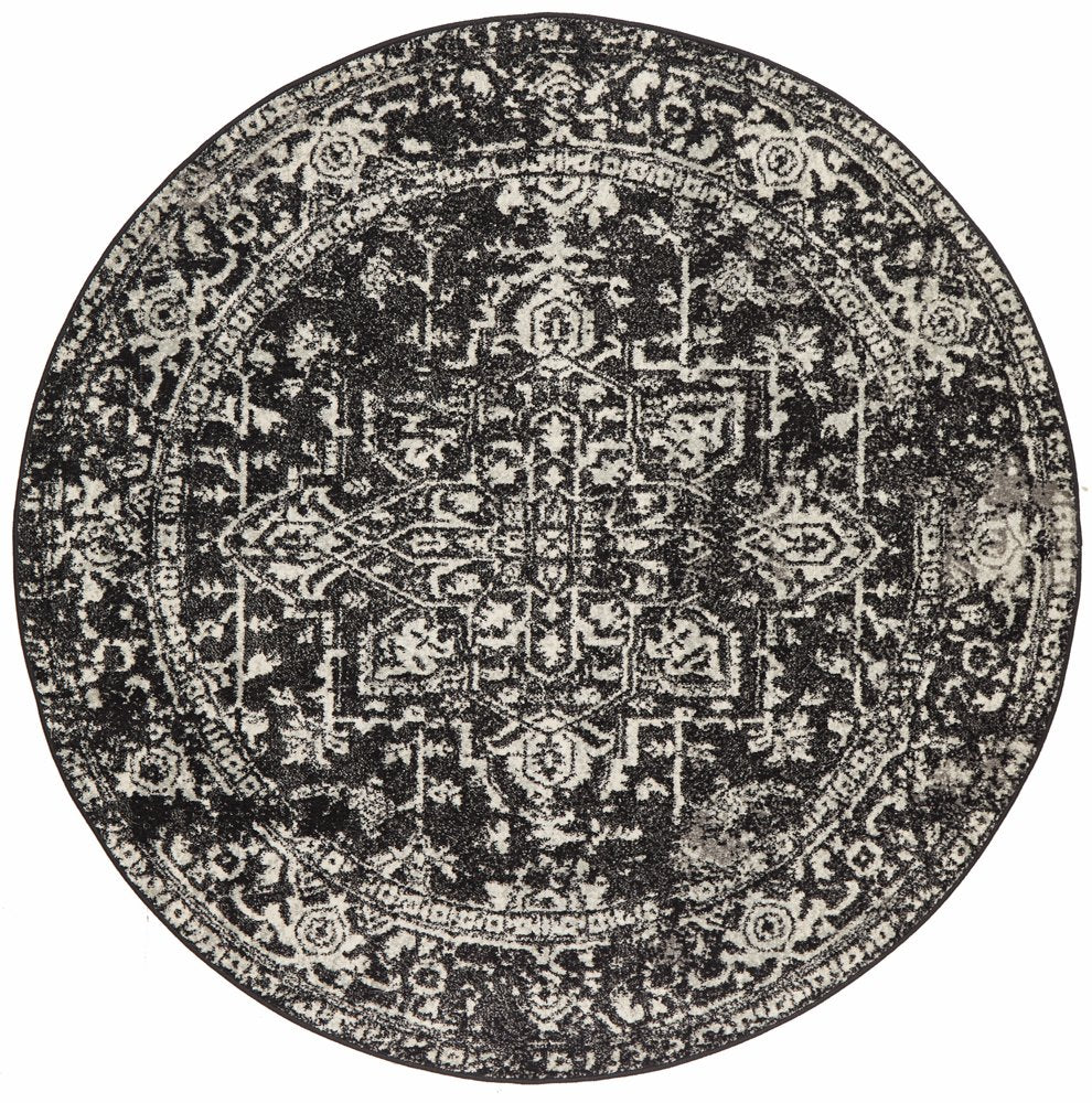 Awaken Charcoal Medallion Round Rug