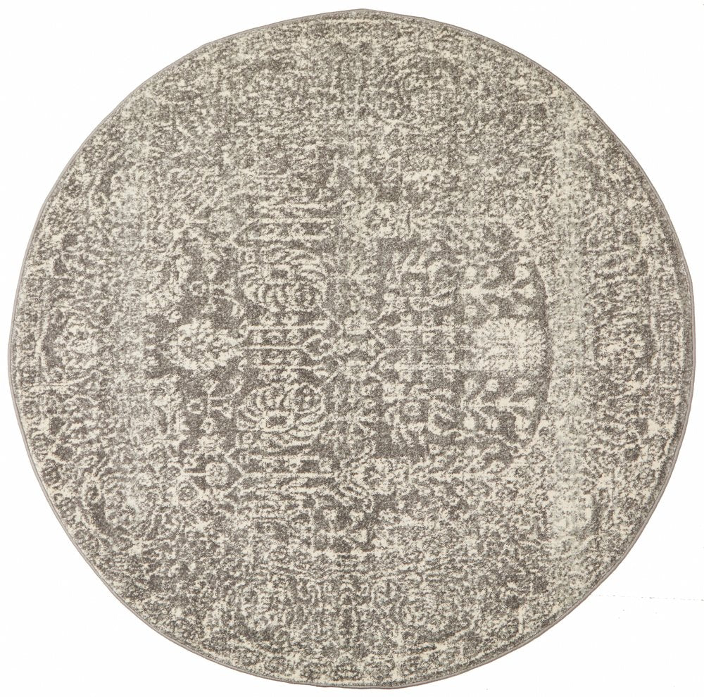 Awaken Grey Oriental Round Rug