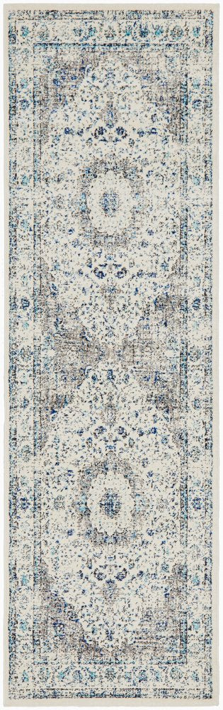 Awaken Ivory Blue Black Oriental Hallway Runner