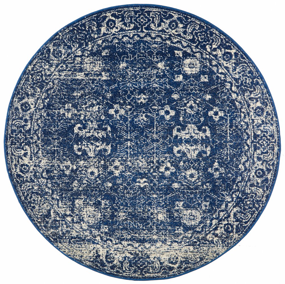 Awaken Navy Blue Over Dyed Oriental Round Rug