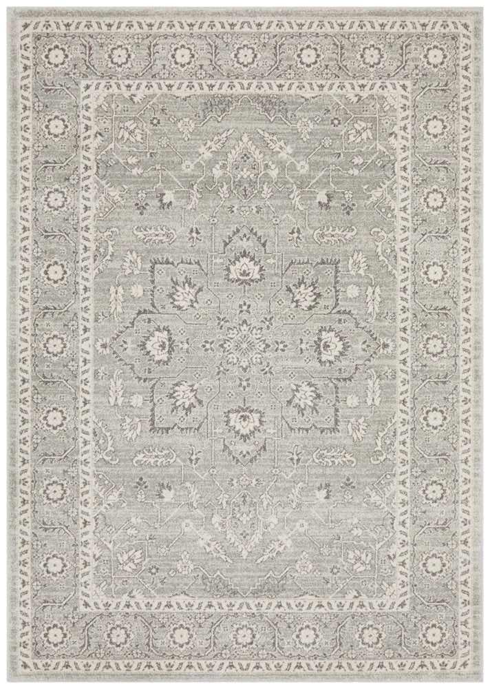 Awaken Silver Flower Medallion Transitional Rug