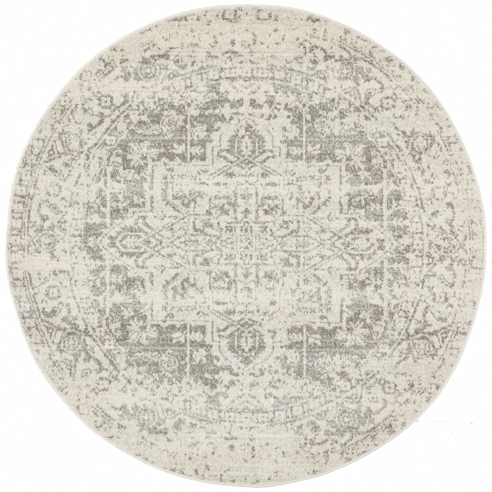 Awaken Silver Medallion Round Rug