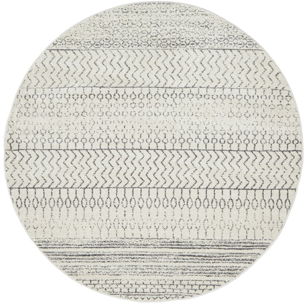 Cameron Silver Ethnic Tribal Pattern Round Rug