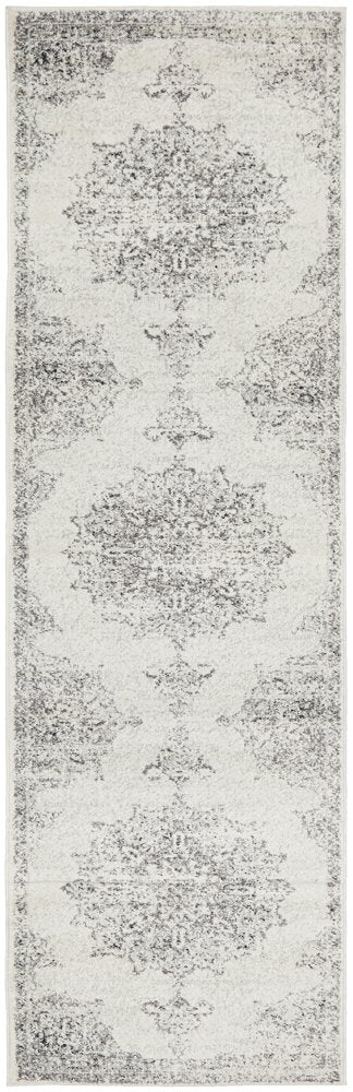 Cameron Silver Medallion Pattern Hallway Runner Rug
