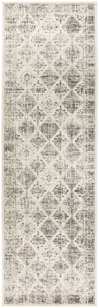 Celine Grey Faded Distressed Diamond Hallway Runner Rug