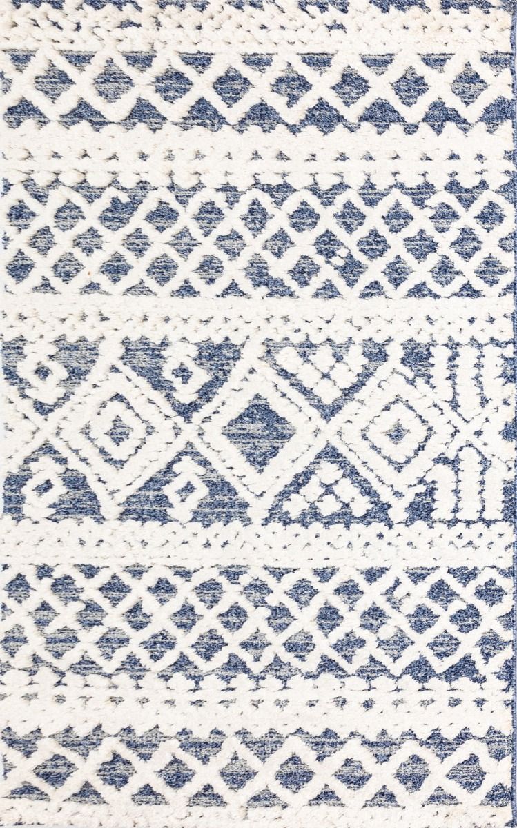 Chloe Ivory Blue Diamond Bohemian Textured Rug