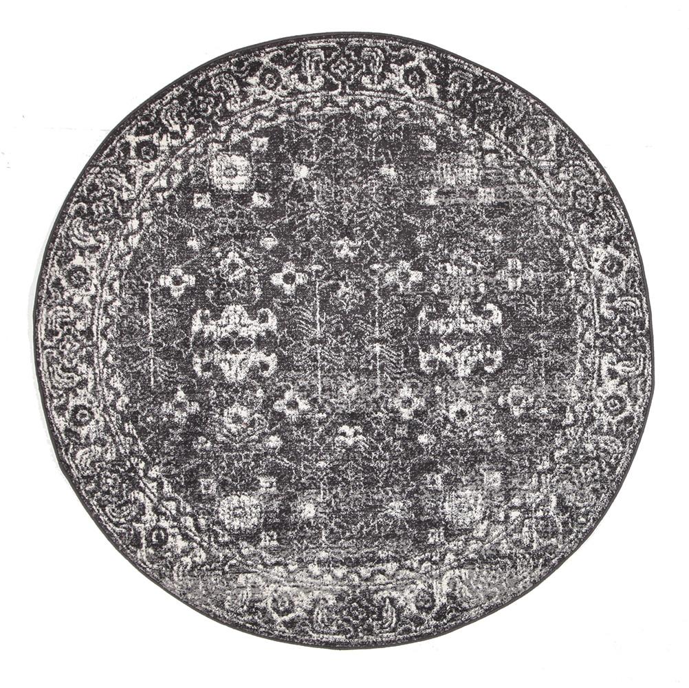 Awaken Charcoal Over Dyed Oriental Round Rug