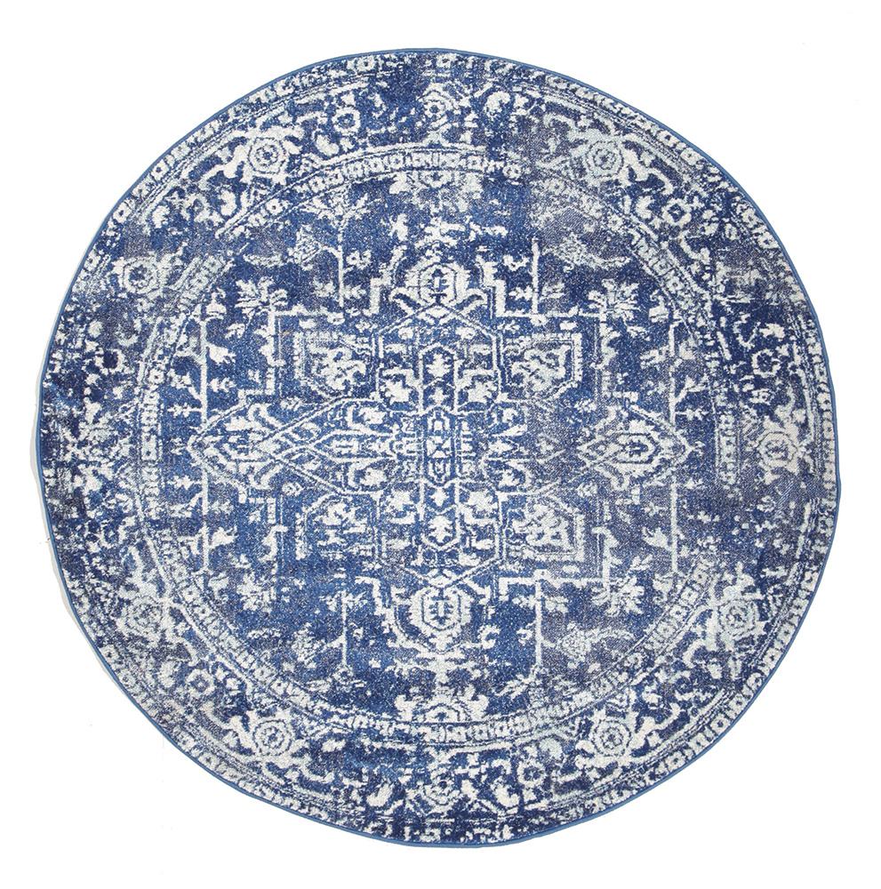 Awaken Navy Blue Medallion Round Rug