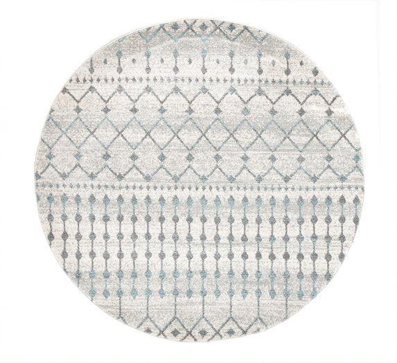 Awaken Blue Grey Tribal Round Rug