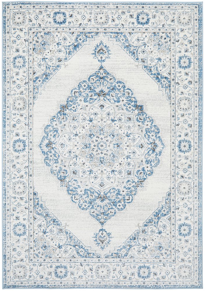 Emira Blue Off White Cornflower Medallion Rug
