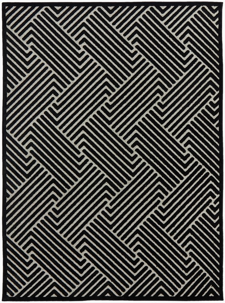 Empire Black Braided Stripped Geometric Rug