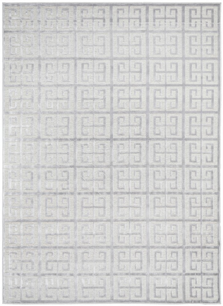 Empire Silver Geometric Greek Key Rug