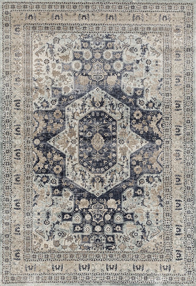 Grace Blue Medallion Faded Wash Transitional Rug