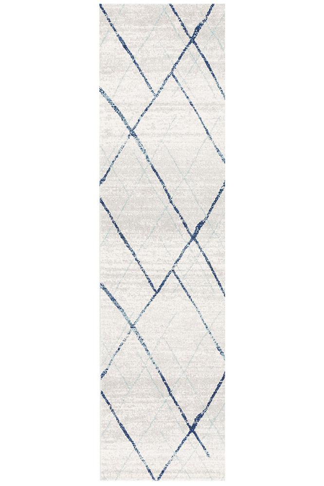Heaven Blue Grey Abstract Diamond Hallway Runner