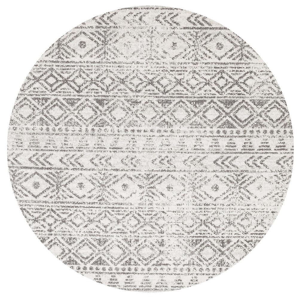 Heaven Grey Tribal Geometric Diamond Round Rug