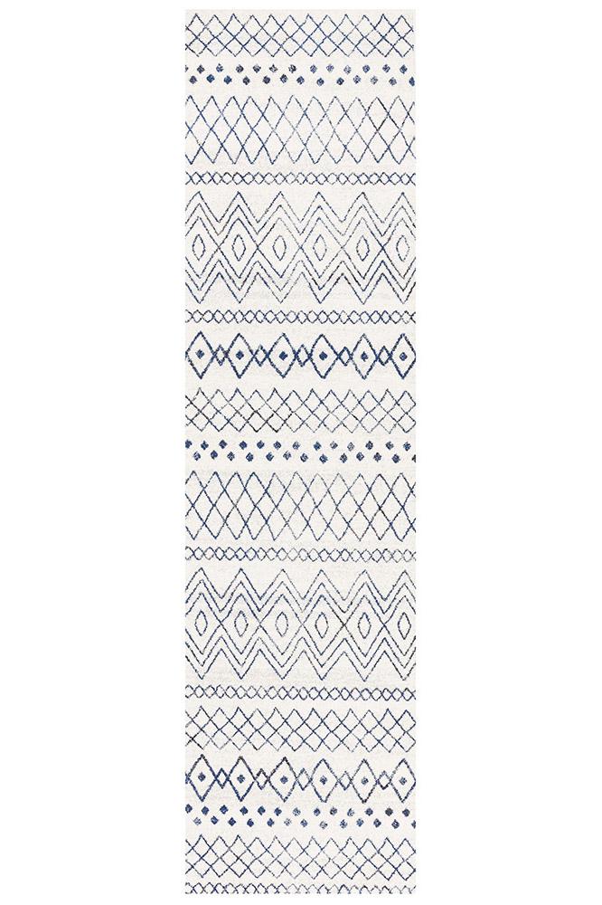 Heaven Ivory Blue Tribal Pattern Hallway Runner