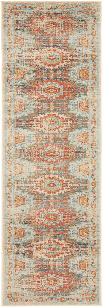 Heirloom Blue Orange Distressed Medallion Hallway Runner Rug