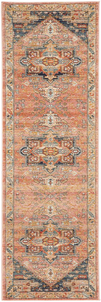 Heirloom Blue Pink Distressed Medallion Hallway Runner Rug