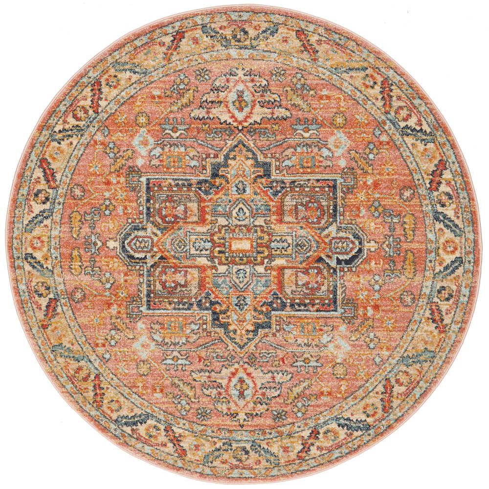 Heirloom Blue Pink Distressed Medallion Round Rug