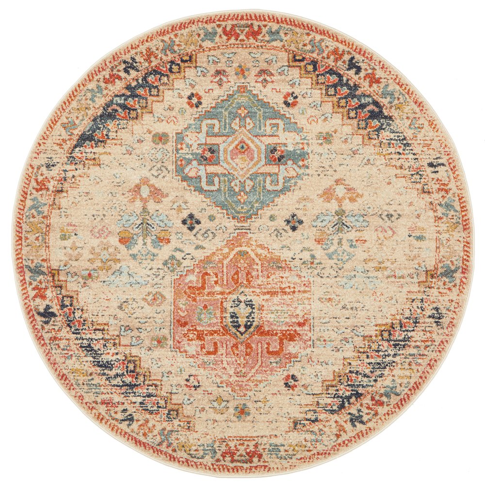 Heirloom Ivory Autumn Transitional Medallion Round Rug