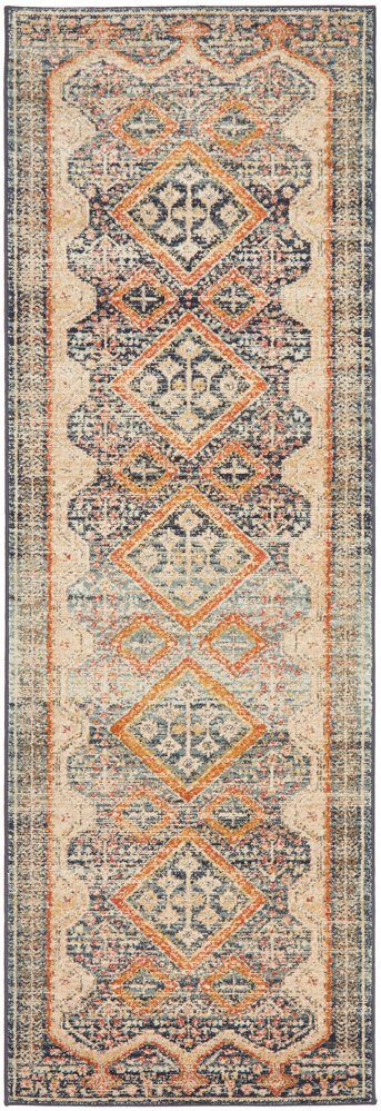 Heirloom Navy Blue Geometric Medallion Hallway Runner Rug