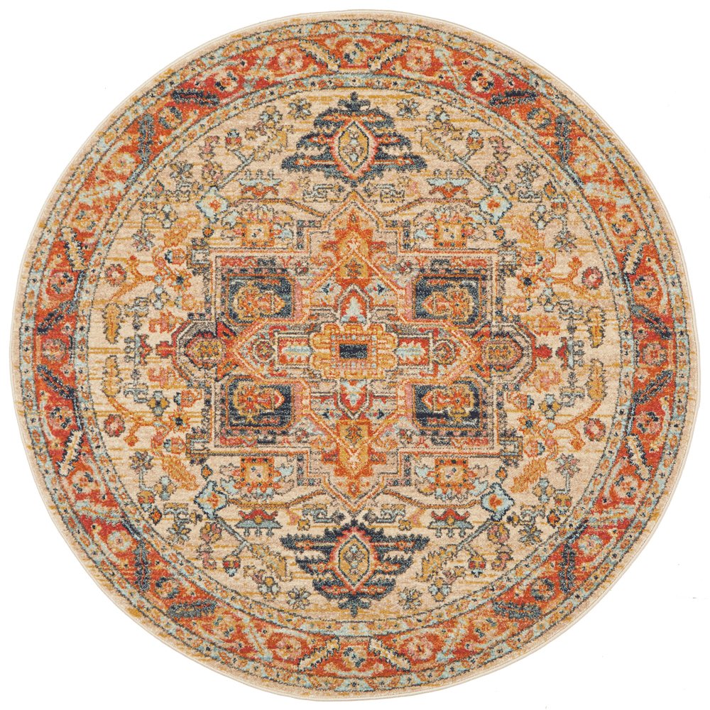 Heirloom Orange Transitional Medallion Round Rug