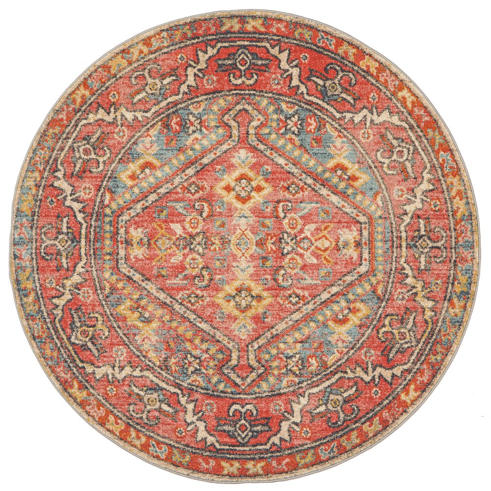 Heirloom Red Distressed Medallion Round Rug
