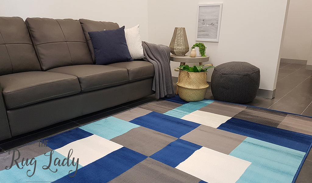 Industry Blue Multicoloured Modern Tiles Rug