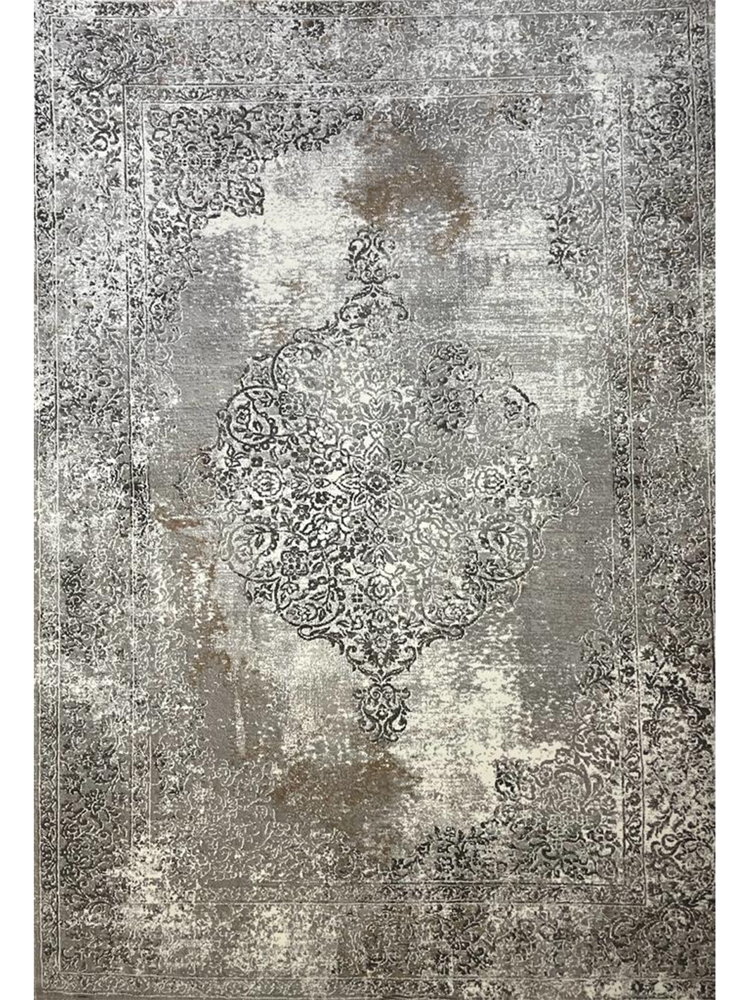 Medina Grey Beige Distressed Medallion Transitional Rug