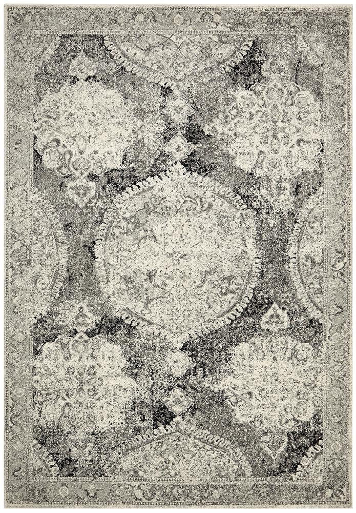Maya Charcoal Grey Medallion Transitional Rug