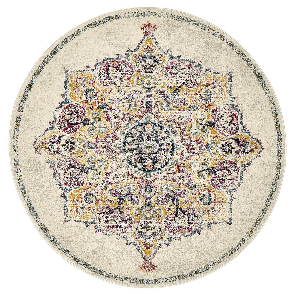 Maya Ivory Medallion Transitional Round Rug
