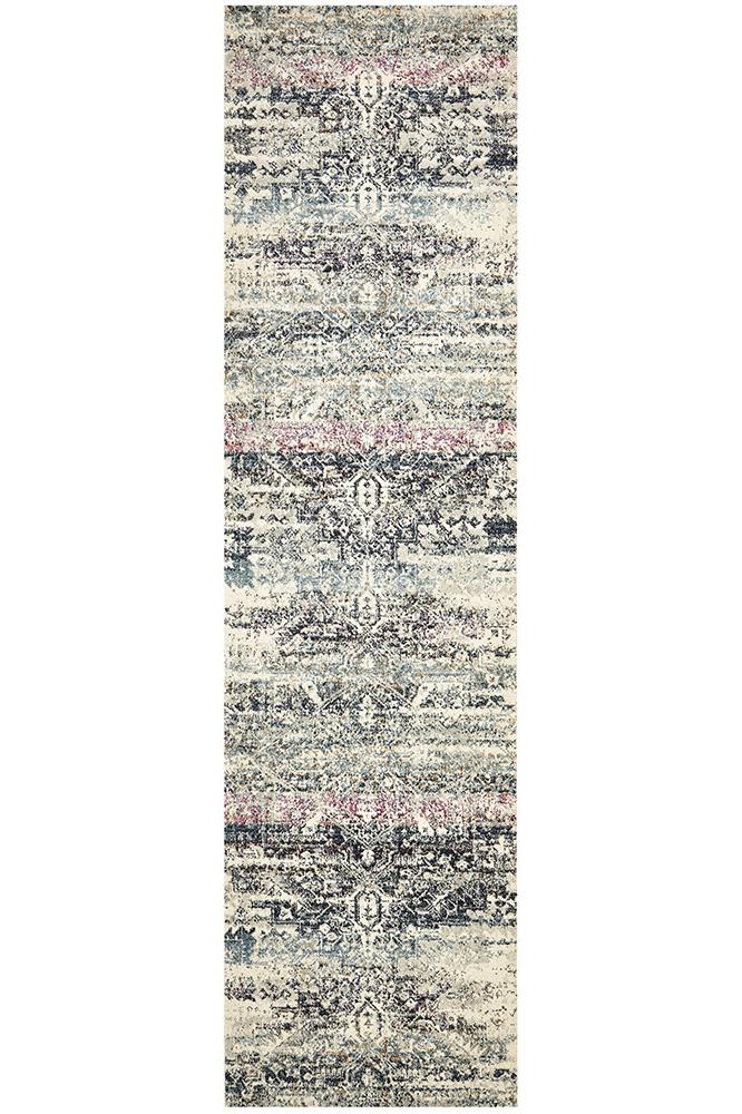 Maya Blue Geometric Medallion Transitional Hallway Runner