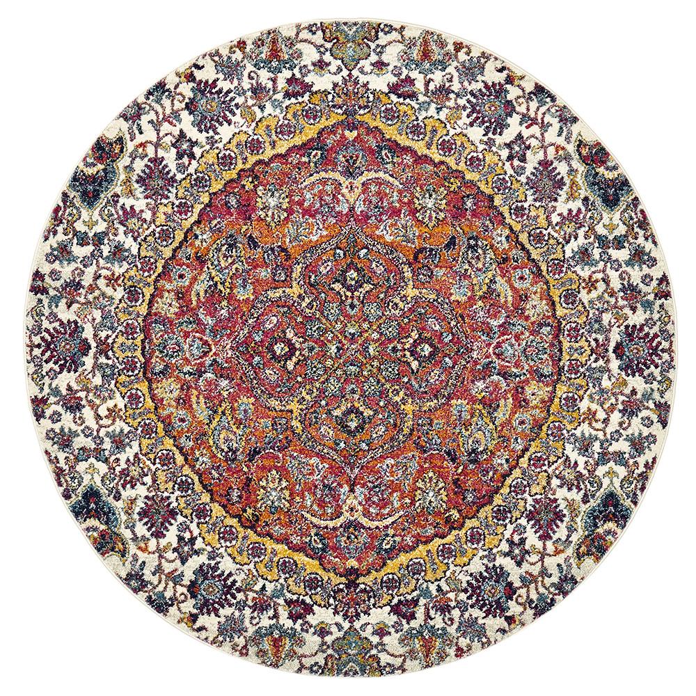 Maya Multicoloured Flower Transitional Round Rug