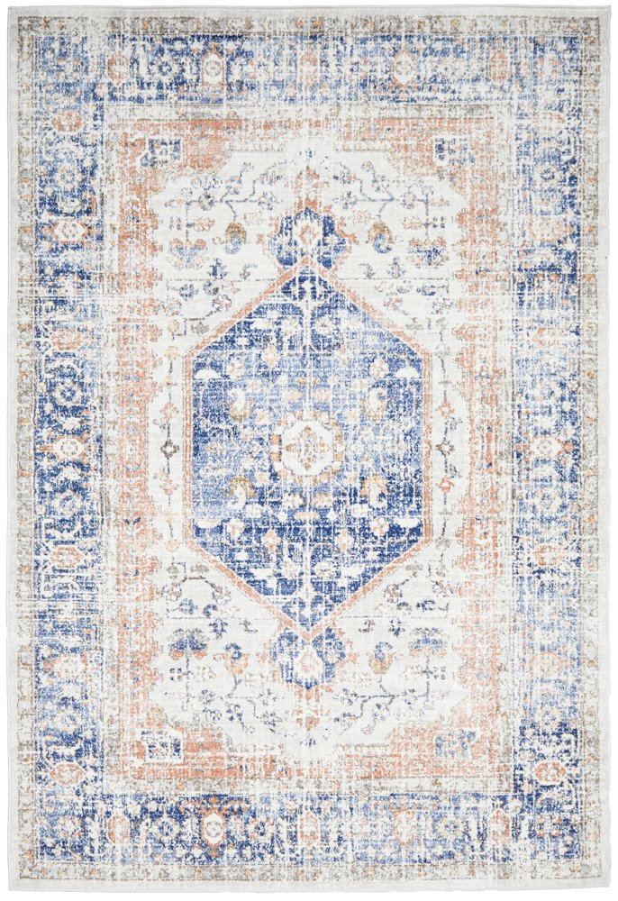 Madison Navy Orange Faded Vintage Medallion Rug